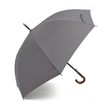 Parachase G9# Premium Unisex Wooden Hook Hanlde Ultrastrong Stormproof Auto Open Stick Large Umbrella Grey