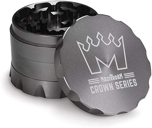 Masterdam Grinders Crown Series Premium Standard 2.2 Inch Herb Grinder with Micron Screen - 4 Part Matte Grey Anodized Aluminium