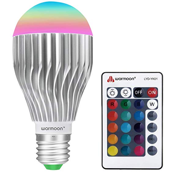 Warmoon E26 LED Light Bulbs, 10W RGB Color Changing Dimmable LED Bulb with Remote Control