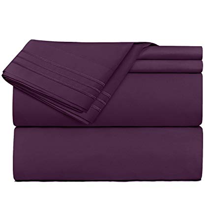 Nestl Cal King Size Bed Sheet – Purple Sheets 16” Deep Pocket Sheets, Flat Sheet, Pillow Cases, Breathable & Cooling Comfy Sheets Wrinkle Free Sheet, California King Eggplant Purple Sheets - 4 PC Set