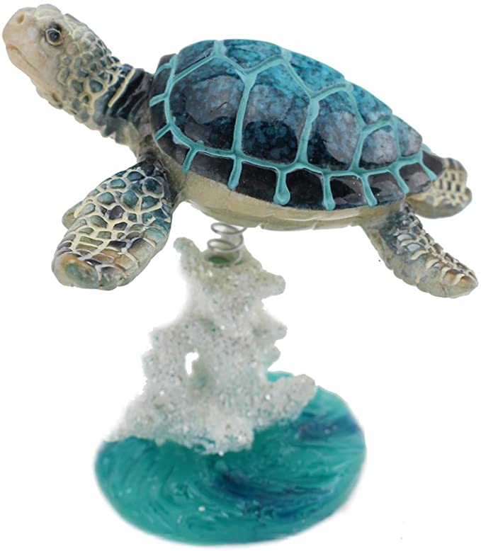 Swimming Sea Turtle On Glazed White Blue Coral Base Statue ~ Wiggles Jiggles Sea Creature on Coral Reef Figurine on a Spring Centerpiece Tabletop Decor (G16623) ~ We Pay Your Sales Tax