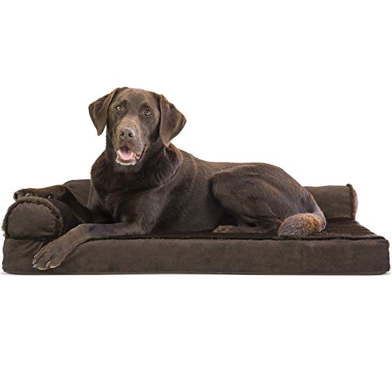 Furhaven Pet Dog Bed | Deluxe Orthopedic L Shaped Corner Chaise Lounge Sofa-Style Living Room Couch Pet Bed for Dogs & Cats - Available in Multiple Colors & Styles (Renewed)