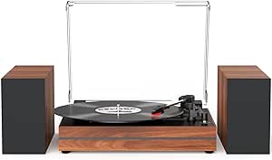 Vintage Record Player with External Speakers Belt-Drive Turntable for Vinyl Records Dual Stereo Speakers LP Players Support 3 Speed 3 Size Wireless Playback AUX Headphone Input Auto Stop Wood Red