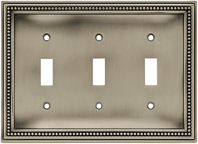 BRAINERD 64737 Beaded Triple Toggle Switch Wall Plate / Switch Plate / Cover, Brushed Satin Pewter