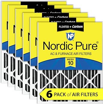 Nordic Pure 20x25x4 (19_1/2 x 24_1/2 x 3_5/8) Furnace Air Filters MERV 10 Pleated   Carbon 6 Pack