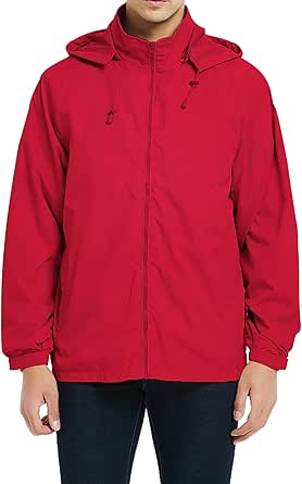 Mens Lightweight Windbreaker Waterproof Rain Jacket with Removable Hood