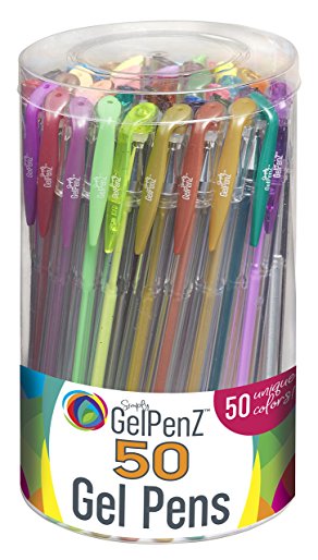 GelPenz 50-Count Gel Pens in Clear Plastic Tub for Adult Coloring Books, 50 Unique Colors