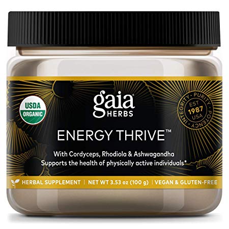 Gaia Herbs Energy Thrive Mushroom and Herb Powder, Energy Support, Cordyceps, Rhodiola, Ashwagandha, Shiitake Mushroom, Daily Herbal Supplement, 3.53 Ounce