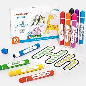 Shuttle Art Dot Markers, 10 Colors Washable Markers for Toddlers,Bingo Daubers Supplies Kids Preschool Children, Non Toxic Water-Based…