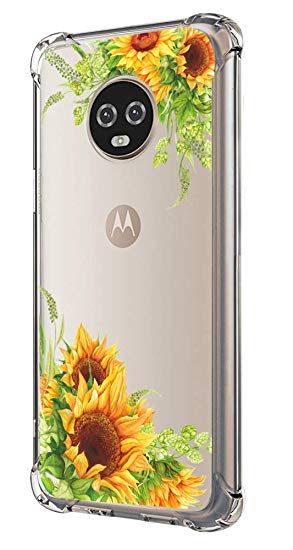 Moto G6 Case,Moto G6 Case with Flower,LUOLNH Slim Shockproof Clear Floral Pattern Soft Flexible TPU Back Cover for Motorola Moto G6 (Sunflower)
