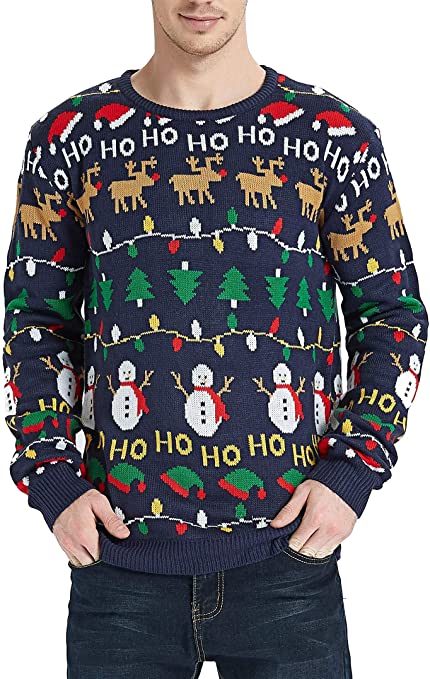 Men's Christmas Rudolph Reindeer Holiday Festive Knitted Sweater Cardigan Cute Ugly Pullover Jumper
