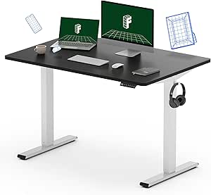 FLEXISPOT EN2 Whole-Piece Standing Desk with Clamp Power Strip, 48 x 30 Electric Stand Up Height Adjustable Desk with Cable Management (White Frame   48" Black Top, 2 Packages)