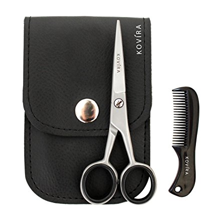 Professional Beard and Mustache Scissors Set-Barber Hair Cutting Scissors Shears with Comb and Travel Case-4.5inch Overall Length -Razor Sharp Japanese Stainless Steel & Fine Adjustment Tension Screw
