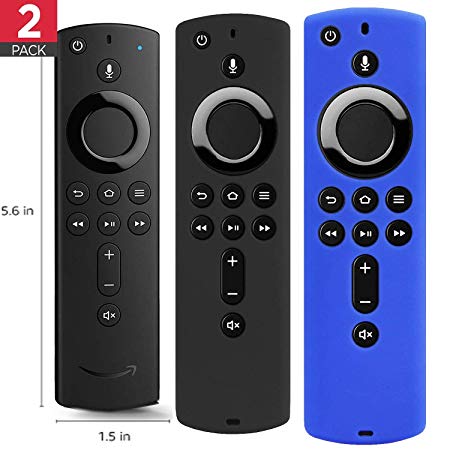 2 Pack Covers for All-New Alexa Voice Remote for Fire TV Stick 4K, Fire TV Stick (2nd Gen), Fire TV (3rd Gen) Shockproof Protective Silicone Case (Black Blue)