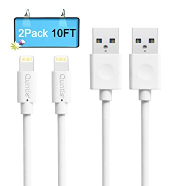 Quntis iPhone Charger Cable, 2 Pack 10ft Extra Long USB Cable 8 Pin Charging and Syncing Data Cord Apple Lightning Wire for iPhone 7 7 Plus 6s Plus 6s 6 Plus 5s SE iPad iPod (White)
