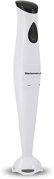 Elite Gourmet Multi Purpose Electric Immersion Hand Blender Stick, Mixer, Chopper, 150 Watts One-Touch Control for Soups, Sauces, Baby Food, EHB-2425X (#White)