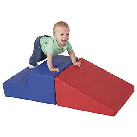 ECR4Kids SoftZone Step-n-Slide - Beginner Foam Play Structure for Toddlers, Red/Blue