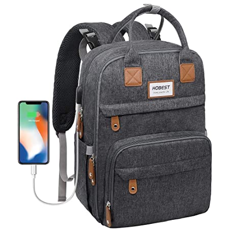Diaper Bag Backpack, Hobest Multifunctional Travel Back Pack with Built-in USB Charging Port,Large Baby Bags for Mom and Dad, Maternity Nappy Bags with Insulated Pockets & Stroller Straps, Dark Gray