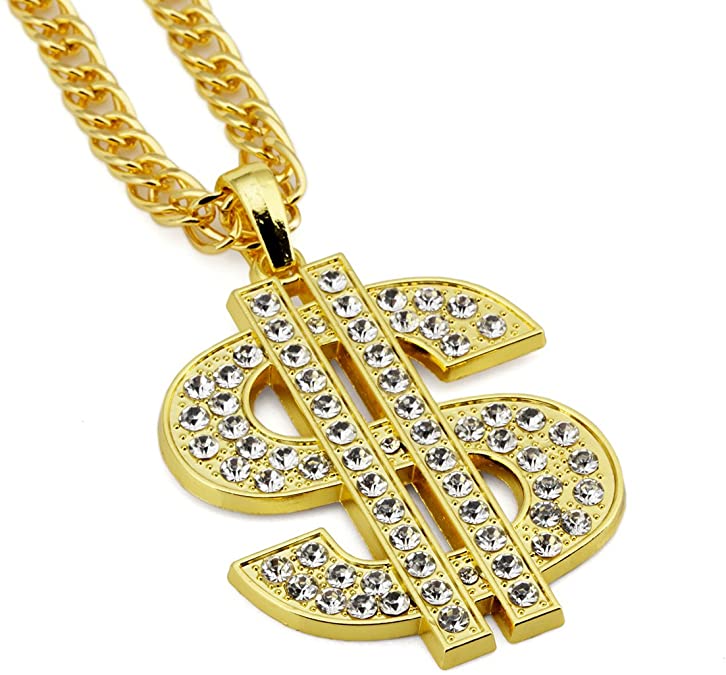 Ahier Gold Necklace Chain with Dollar Sign, 18K Gold Plated Hip Hop Chain Necklace Pendant for Men, 30inch