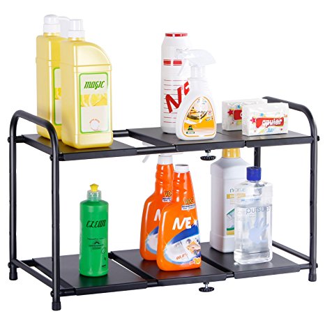 Lifewit Under Sink Organizer with Expandable Shelf Height Adjustable Kitchen Bathroom Toilet Storage Organization Rack, Carbon Steel, Black