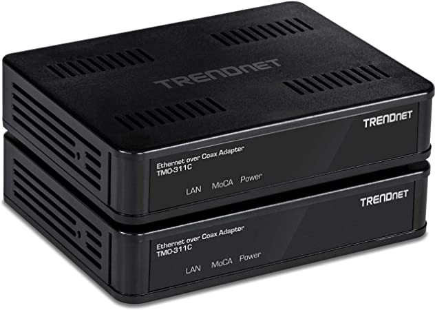 TRENDnet Ethernet Over Coax Adapter,(2-Pack), Backward Compatible with MoCA 1.1 & 1.0, Gigabit LAN Port, Supports Net Throughput Up to 1Gbps, Supports Up to 16 Nodes on One Network, Black, TMO-311C2K