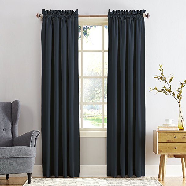 Sun Zero Barrow Energy Efficient Rod Pocket Curtain Panel, 54" x 84", Dark Indigo