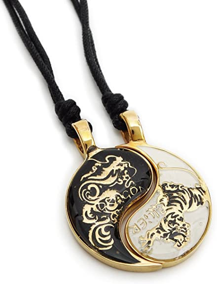 Vietguild Dragon Tiger Yin Yang Best Friend Handmade Brass Necklace Pendant Jewelry