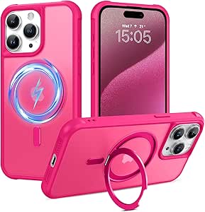 BENTOBEN Magnetic for iPhone 15 Pro Max Case, Phone Case iPhone 15 Pro Max with Magsafe Invisible Stand Kickstand Ring Holder Slim Thin Shockproof Bumper Women Men Cover for 15 Pro Max 6.7", Hot Pink