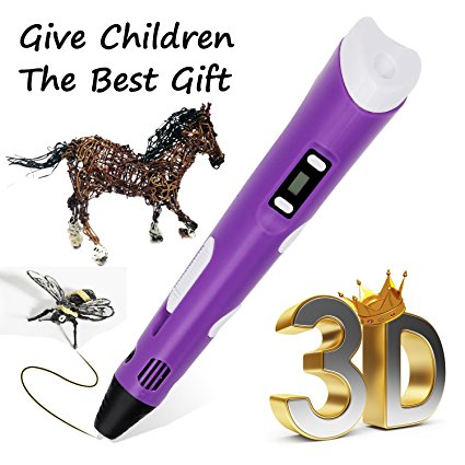 [Upgraded] 3D Printing Pen, PathingTek Intelligent 3D Pen， Model Printer with LCD Screen Drawing Pen Arts and Crafts  3 Free 1.75mm Filament Refills，Birthday Gift for Children(Purple)