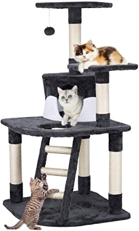 YAHEETECH 48in Cat Tree Tower with Spacious Condo, Cozy Platform and Replaceable Dangling Ball