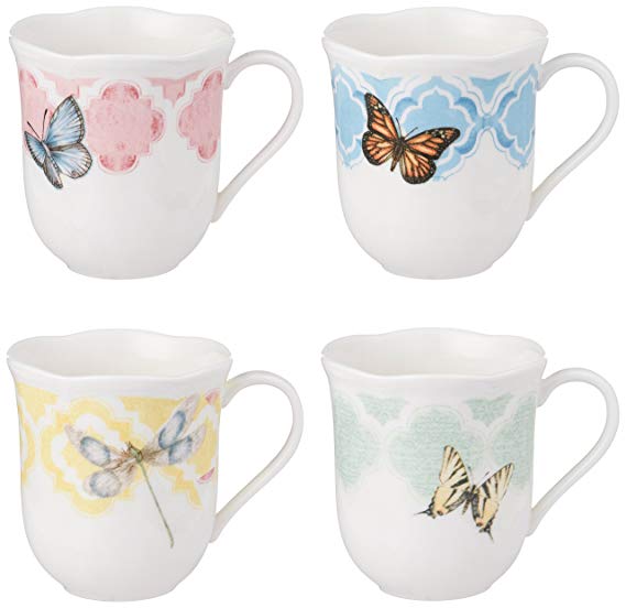 Lenox Butterfly Meadow Trellis Dessert Mug, (Set of 4), White