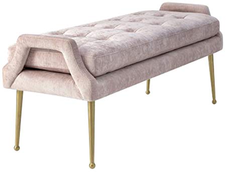 TOV Furniture Eileen Collection Modern Velvet Bench, Wood, Pink