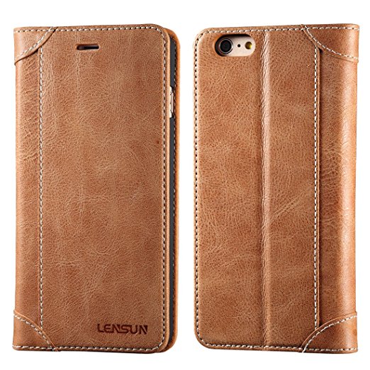 iPhone 6 Plus Case, Lensun Genuine Leather Wallet Magnetic Case Cover for Apple iPhone 6 Plus 5.5" - Brown(6P-DX-BN)