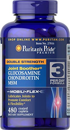 Puritan's Pride Double Strength Glucosamine, Chondroitin & MSM Joint Soother-480 Caplets (2 bottles of 240 each = 480 caplets)