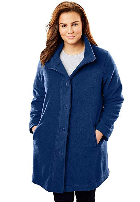 Woman Within Plus Size Fleece Swing Funnel-Neck Jacket