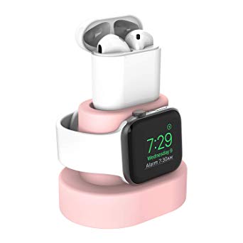Moretek Charger Stand for Apple Watch 38mm 42mm 40mm 44mm iWatch Series 1 2 3 4 Apple Watch Charging Stand Holder, AirPods Accessory Charger Dock (Pink)