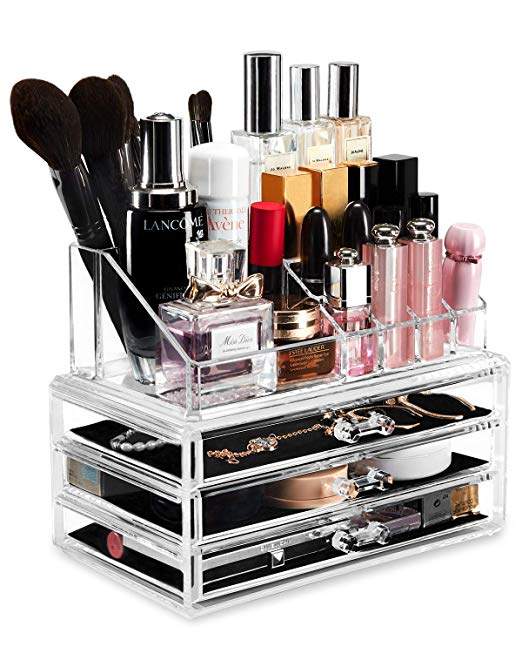 YOUDENOVA Acrylic Clear Makeup Drawer Organizers and Storage Cosmetic Organizer, Vanity Countertop Holder 3 Drawers Clear Organizer