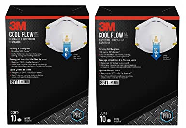 3M 8511HB1-C-PS Sanding and Fiberglass Valved Respirator, 20 Count