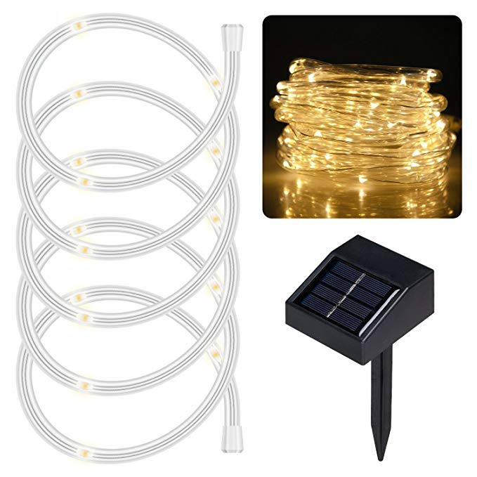 lychee 16.5ft 50LED Waterproof Solar Power String 1.2 V, Daylight White, with Light Sensor, Outdoor Rope Lights, Ideal for Christmas, Party, Wedding (Warm White)