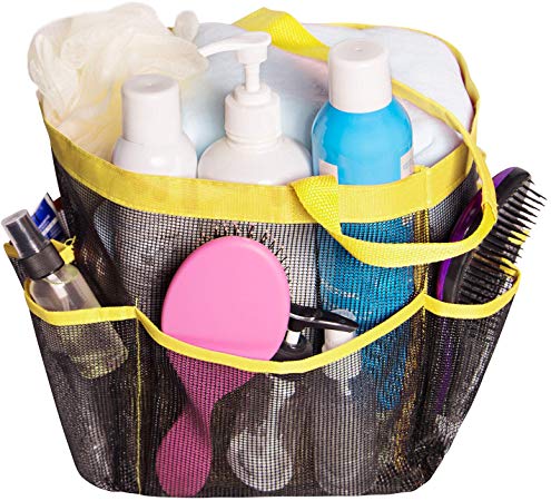 Attmu Mesh Caddy, Quick Dry Shower Tote Bag Oxford Hanging Toiletry and Bath Organizer with 8 Storage Compartments for Shampoo, Conditioner, Soap and Other Bathroom Accessories,Yellow, F