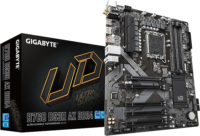 GIGABYTE B760 DS3H AX DDR4 (LGA 1700/ Intel/ B760/ ATX/ DDR4/ M.2/ PCIe 4.0/ USB 3.2 Gen 2 Type-C/WiFi 6E Realtek GbE LAN/Q-Flash Plus/PCIe EZ-Latch/Motherboard)