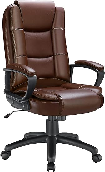 LEMBERI Office Desk Chair, Big and Tall Managerial Executive Chair, High Back Computer Chair, Ergonomic Adjustable Height PU Leather Chairs with Cushions Armrest for Long Time Sitting (Brown)