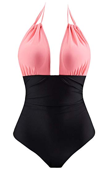 Eomenie One Piece Swimsuits Tummy Control Plus Size Swimwear Halter Bathing Suit