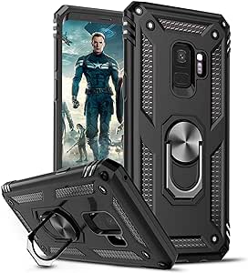 LeYi for Samsung Galaxy S9 Case, Ring Holder Stand Military Grade Protective Silicone Shockproof Tough Armor Hard Mobile Phone Cover for Samsung Galaxy S9 Black