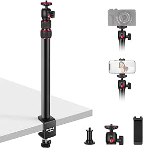 NEEWER Camera Desk Mount with Phone Holder & 360° Ball Head, 17"-40"/43-102cm Telescopic C Clamp Table Light Stand 1/4"Screw, Desktop Stand 6.6lb/3kg Max Load for DSLR Camera, Webcam, Ring Light,TL283