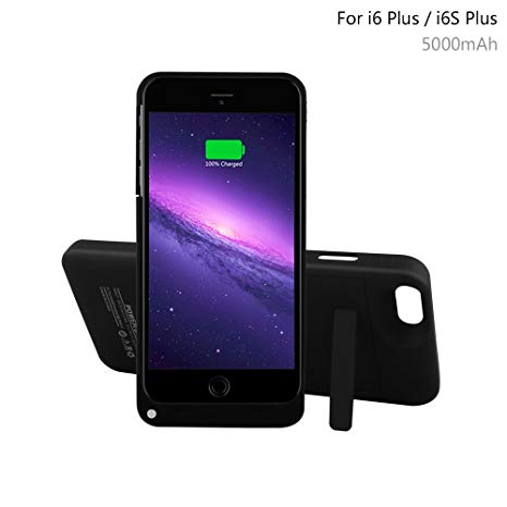 YHhao 5000mAh Charger Case For 5.5' iPhone 6 Plus /6S Plus, Slim Fit Slider Design, Portable Battery Bank with Stand(Please Use Your Original Lightening For Charging) - Black