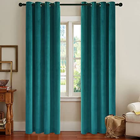 SOXART Home Luxury Velvet Curtains Grommet for Living Room -Elegant Interior Decoration Soft Drapes Thermal Insulated Curtains, Set of 2 Panels 52 84 inch Teal