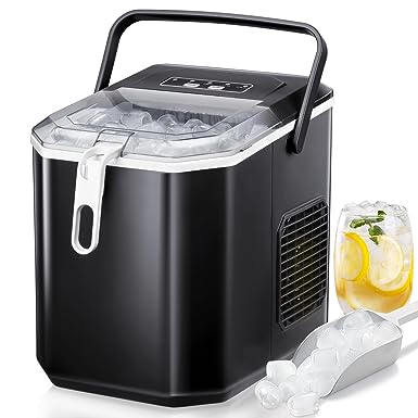 Ice Makers Countertop，Ice Maker 6 Minutes 9 Ice Cubes, 24 Hours 26 lbs Self-Cleaning Portable Ice Maker with Handle and Ice Scoop, Ice Maker for Home/Office/RV/Party（Black）