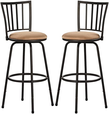 VECELO Modern Bistro Pub Chair 360 Degree Swivel Barstool Sturdy Steel Frame,Comfortable Round Leather Seat Cushions-Set of 2, Style A, Dark Brown