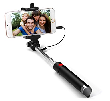 G-Cord Selfie Stick, Extendable Monopod with 3.5mm Wire Connecting for iPhone 7/ 7 Plus, 6s/ 6s Plus, Samsung Galaxy S7,Nexus 6P/5X, LG G5, Moto X/G and Other Android & iOS Smartphone (Black)